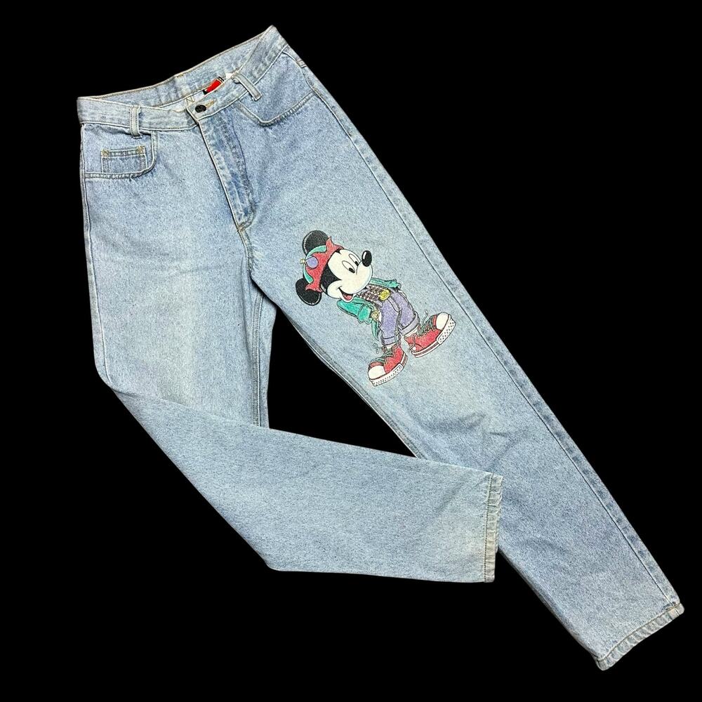 Vintage 90s Disney Mickey Mouse Hipster Tapered Mom Jeans Denim 28x30